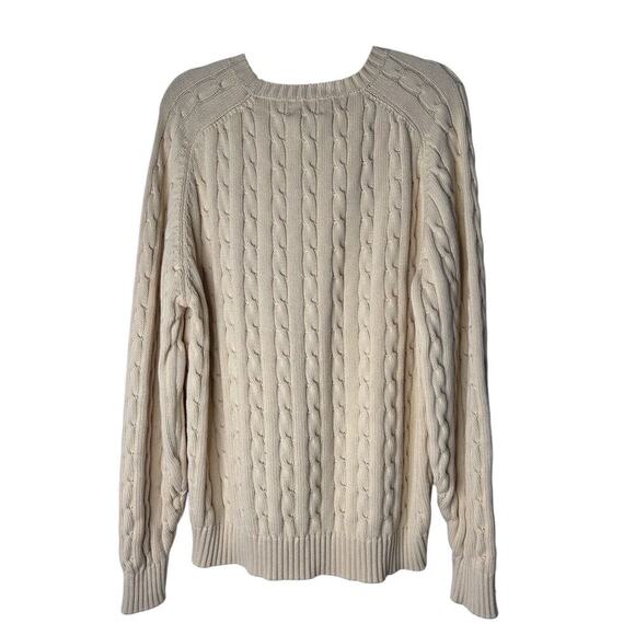 Lands End Men's Sweater Beige Large 42/44 Cable Knit Fisherman Long Sleeve - Picture 4 of 9
